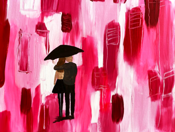 Art Night Paar Regen pink
